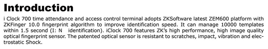 iclock 700 time and attendance introduction